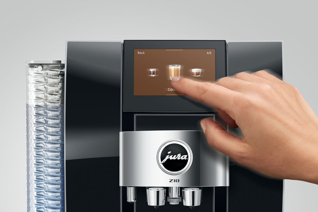 JURA Z10 Diamond Black premium volautomaat, vooraanzicht met touchscreen, fabrikantbeeld 21