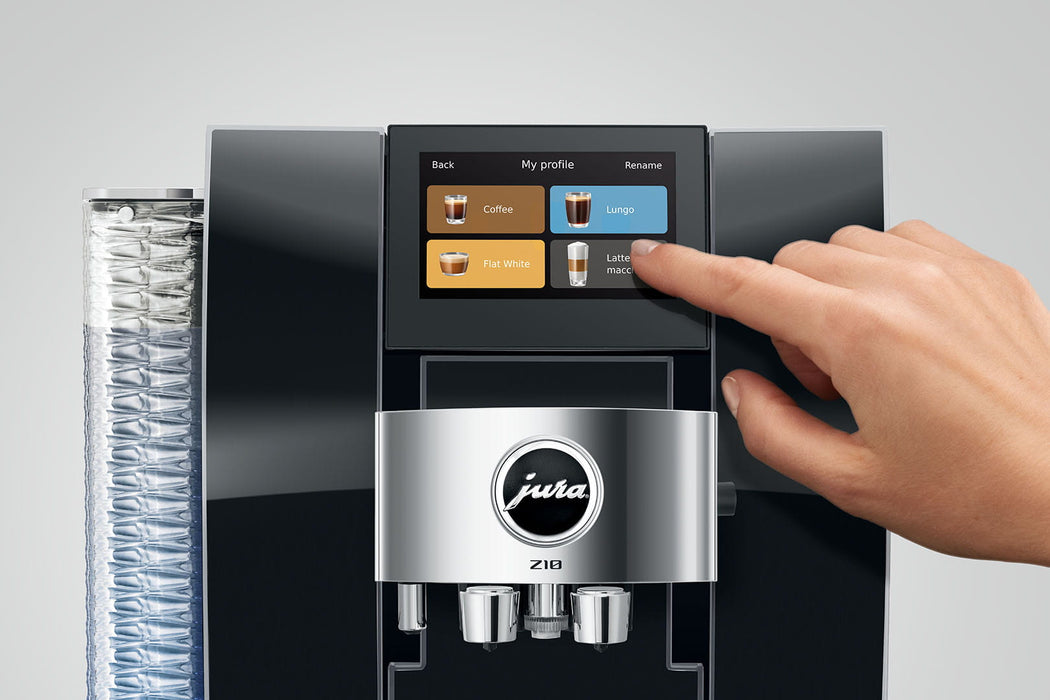 JURA Z10 Diamond Black premium volautomaat, vooraanzicht met touchscreen, productkenmerk 12