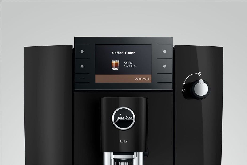JURA E6 Piano Black espressomachine voor thuis, vooraanzicht — fabrikantbeeld 21