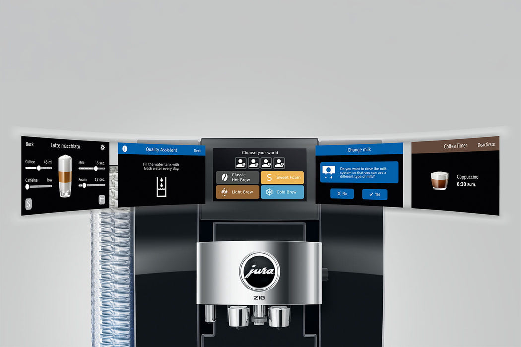 JURA Z10 Diamond Black premium volautomaat, vooraanzicht met touchscreen, productkenmerk 13