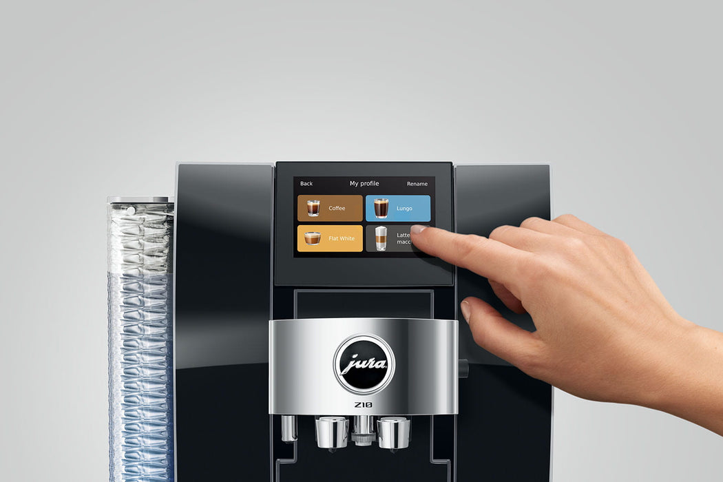 JURA Z10 Diamond Black premium volautomaat, vooraanzicht met touchscreen — fabrikantbeeld 22