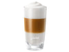 Hoog JURA latte macchiato glas met gescheiden lagen melk en espresso, fabrikantbeeld