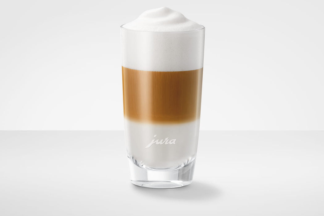 Hoog JURA latte macchiato glas met gescheiden lagen melk en espresso, fabrikantbeeld 2