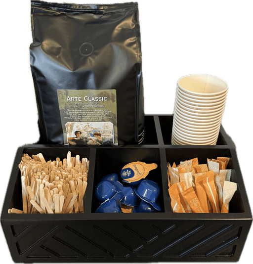 Koffie Accessoires Organizer met vakken voor bekers, suikersticks, melkcups en roerstaafjes van Arte dell' espressO