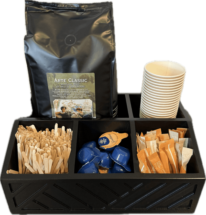 Koffie Accessoires Organizer met vakken voor bekers, suikersticks, melkcups en roerstaafjes van Arte dell' espressO