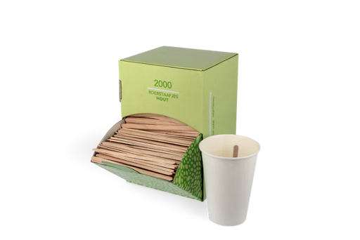 Dispenserbox met houten roerstaafjes van 11 cm, FSC Mix-gecertificeerd