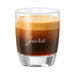 JURA espresso glas met donkerbruine espresso en crèmalaag, transparant glas op witte achtergrond | Arte dell' espressO