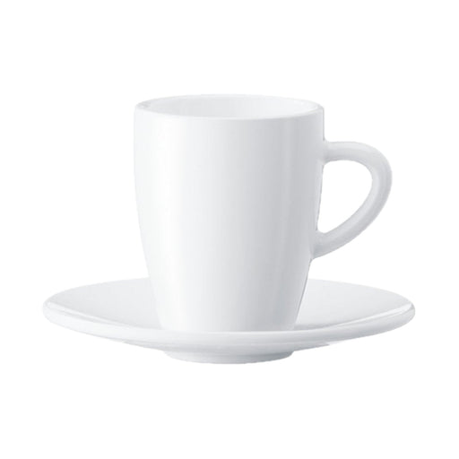 Twee witte JURA espresso kopjes met schotels, keramiek porselein design voor espresso serveren | Arte dell' espressO