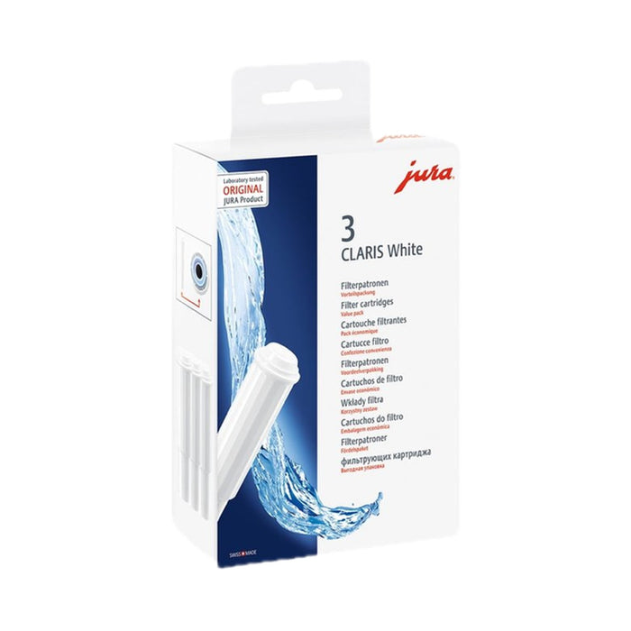 JURA CLARIS White filterpatronen set van 3 stuks in witte verpakking met waterdesign | Arte dell' espressO