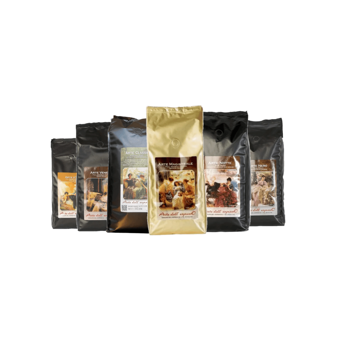 Arte's Private Label Selectie koffiepakket met diverse verpakkingen van Arte dell' espressO koffiebonen