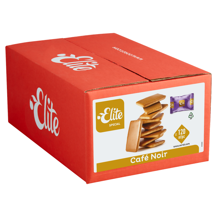 Doos Elite Cafe Noir koekjes, 120 per stuk verpakte stuks, fabrikantbeeld