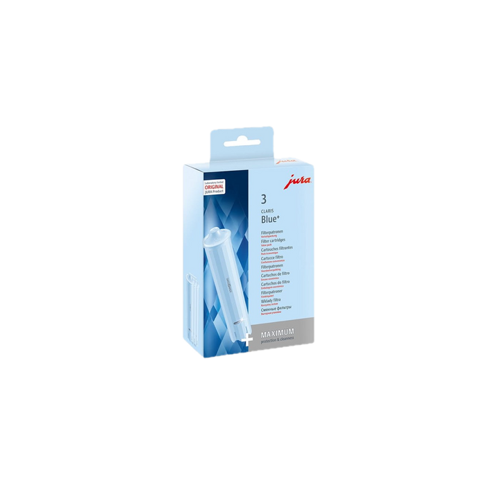 JURA CLARIS Blue+ filterpatroon 3-pack in blauwe verpakking voor waterfiltering | Arte dell' espressO