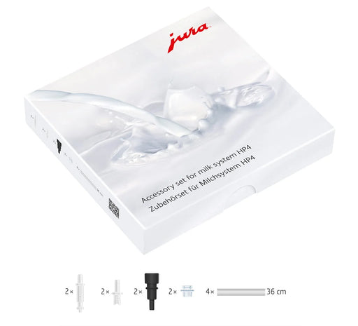 JURA accessoireset melksysteem HP4 met de inhoud: melkslangen, aansluitgedeelten en CX4-melkuitlopen