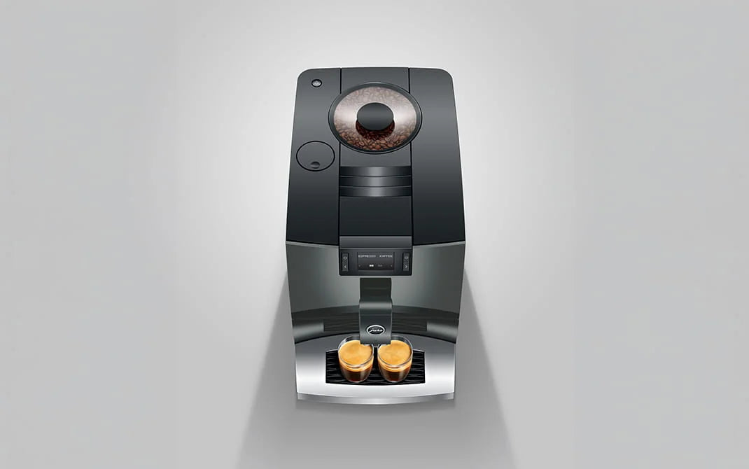 JURA C3 Piano Inox van bovenaf met twee kopjes
