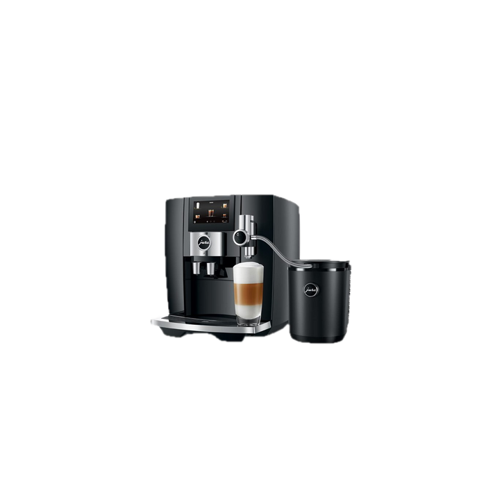 JURA Cool Control 1.0l melkkoeler zwart met espressomachine en cappuccinoglas | Arte dell' espressO