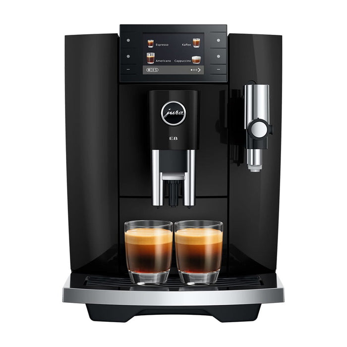 JURA E8 Piano Black (ED) koffiemachine, vooraanzicht