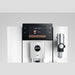 jura e8 piano white ed close up scherm met coffee timer
