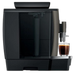 JURA W4 Dark Inox koffiemachine met een kopje vers gezette koffie aan de uitloop, stijlvolle donkere afwerking