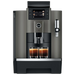 JURA W8 Dark Inox koffiemachine met touchscreen en twee gevulde espressoglazen op het dienblad