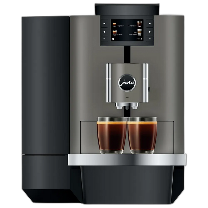 JURA X10 Dark Inox zakelijke koffiemachine met dubbele koffie-uitloop en digitaal display