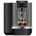 JURA X10 Dark Inox zakelijke koffiemachine met touchscreen en twee kopjes espresso