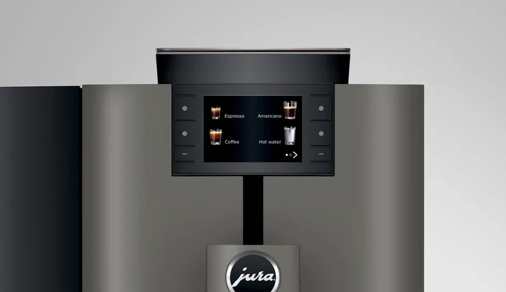 JURA X4 Dark Inox zakelijke koffiemachine met touchscreen en opties voor espresso en Americano