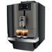 JURA X4 Dark Inox zakelijke koffiemachine met touchscreen en twee espresso's in glazen kopjes