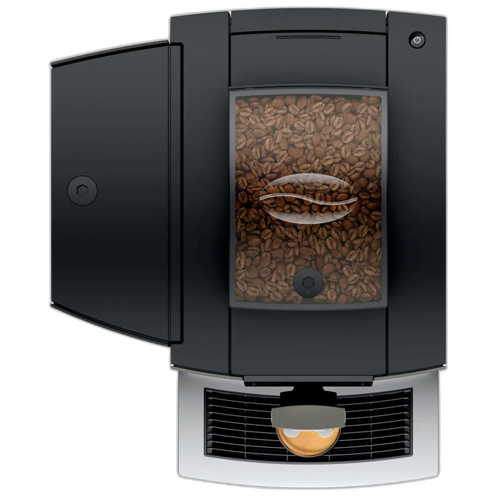 JURA X4 Dark Inox zakelijke koffiemachine met bonenreservoir en moderne zwarte afwerking