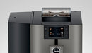 JURA X4 Dark Inox zakelijke koffiemachine met touchscreen en bonenreservoir zichtbaar