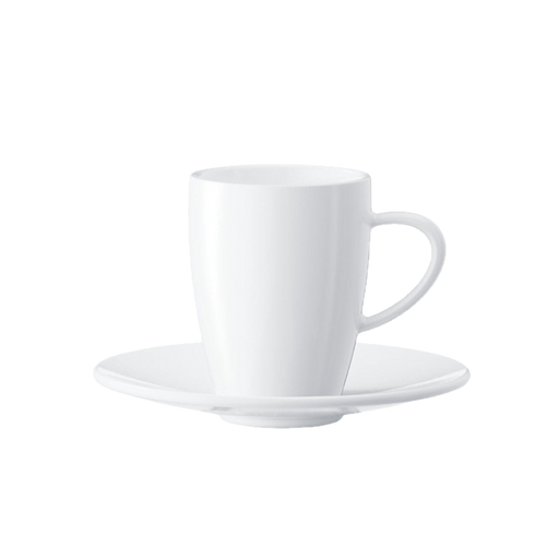 Witte JURA koffie beker 270ml met schotel en handvat op witte achtergrond | Arte dell' espressO